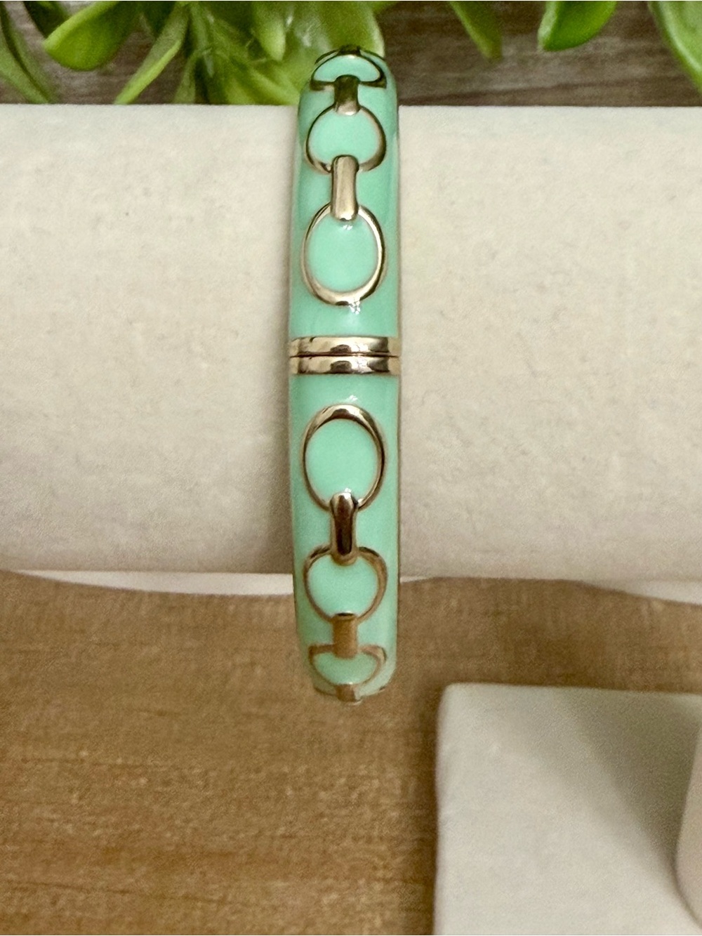 Mint Green Enamel Link Bangle Bracelet